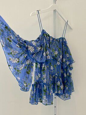 ALICE + OLIVIA BLUE FLORAL VISCOSE SILK TOP SIZE S/P